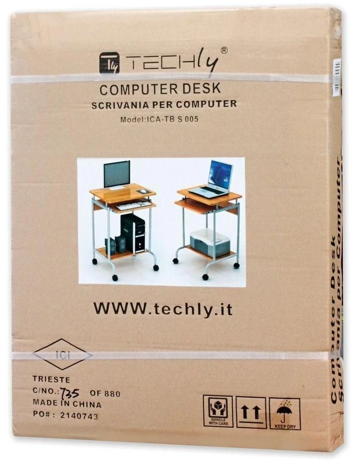 TECHLY 305694 Techly Compact kompiuterio stalas 600x450 su slankiojančiu klaviatūros dėklu bukas/sidabrinis