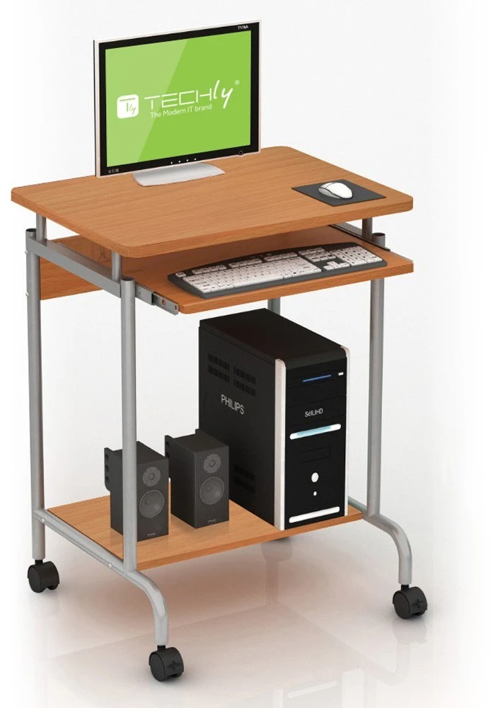 TECHLY 305694 Techly Compact kompiuterio stalas 600x450 su slankiojančiu klaviatūros dėklu bukas/sidabrinis