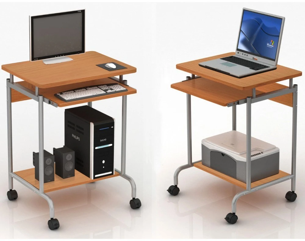TECHLY 305694 Techly Compact kompiuterio stalas 600x450 su slankiojančiu klaviatūros dėklu bukas/sidabrinis