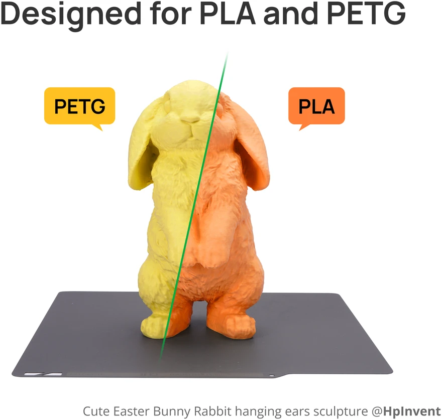 Bambu Lab Cool Plate su 3D atspausdinto zuikio pavyzdžiu