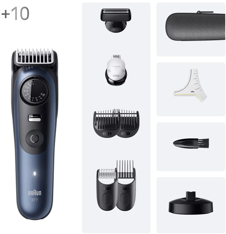 Barzdaskutė Barzdos Kirpimo Mašinėlė - Braun BeardTrimmer 7 BT7540 2 cm Juoda Mėlyna