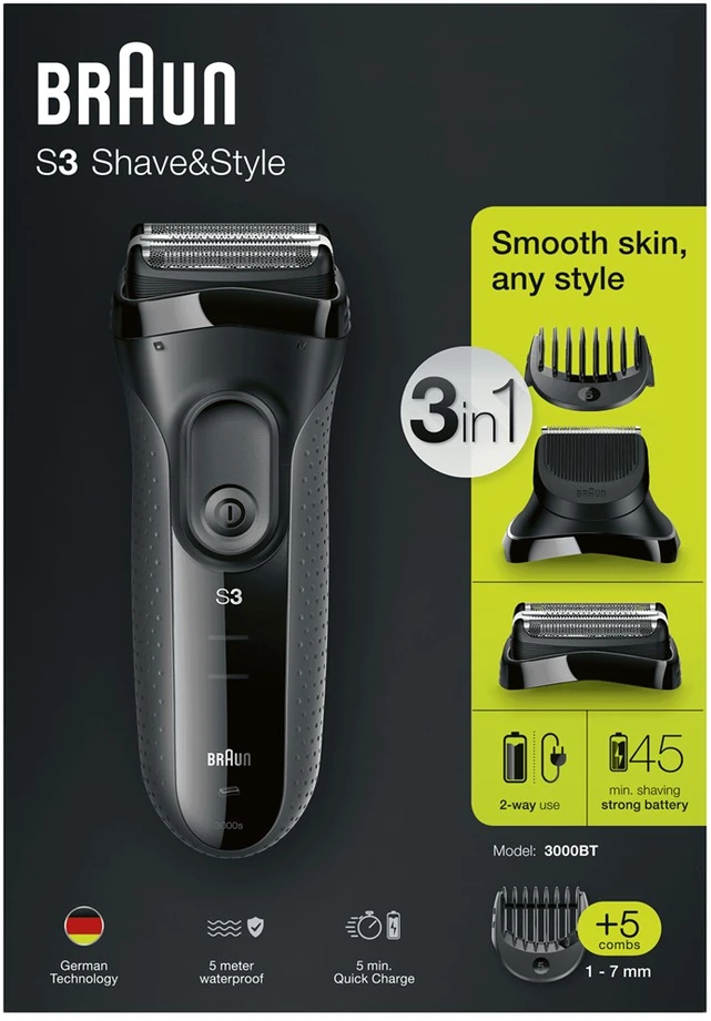Barzdaskutė Braun Series 3+ 3000BT, juoda