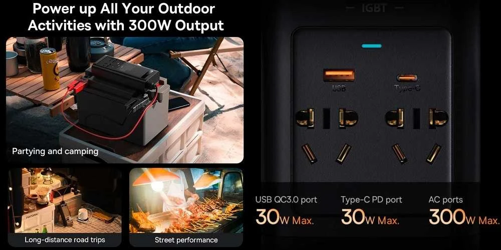 Power Inverteris Baseus 300W (220V CN/EU) - juodas