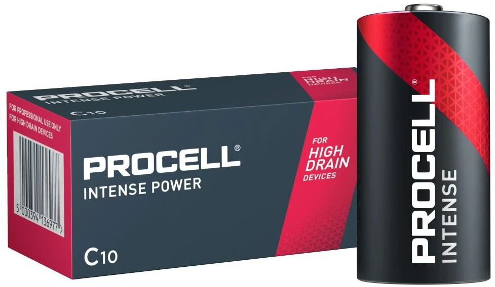 Baterija - Duracell Procell Intense LR14 10-vnt. Alkalinės 1.5V Baterijos, Didelės Talpos, Juoda