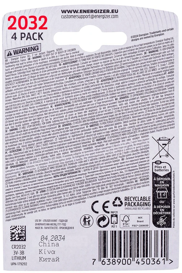 Baterija - Energizer CR2032 3V Eco Specialty (4 vnt)