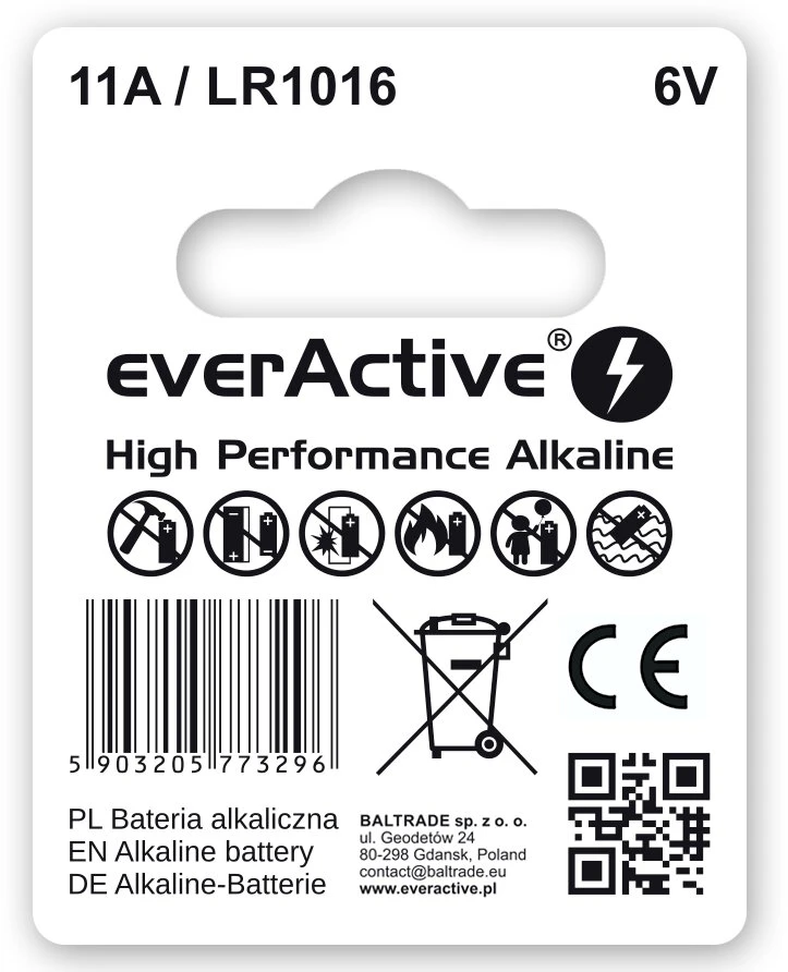 „everactive“ automobilio nuotolinio valdymo pulto baterija 11A LR1016 MN11, blisterinė pakuotė, 1 vnt.