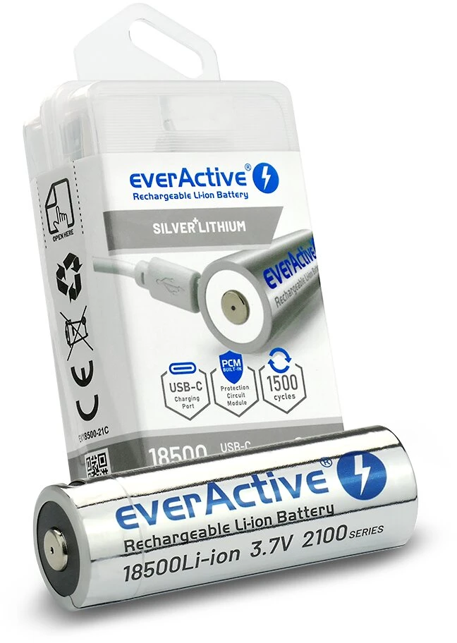 akumuliatorius everActive 18500 2100mAh USB-C !BOX