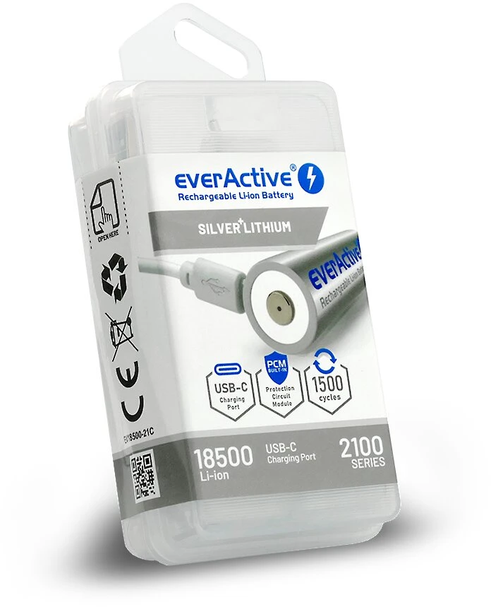 akumuliatorius everActive 18500 2100mAh USB-C !BOX