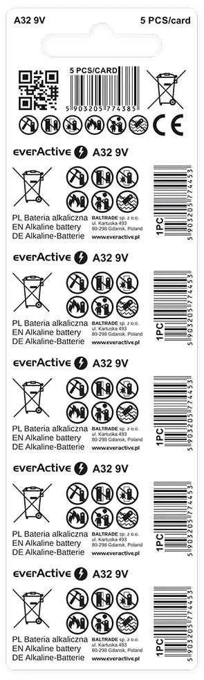 Baterija - everActive A32 9V Alkaline 25 mAh Blister 5 vnt