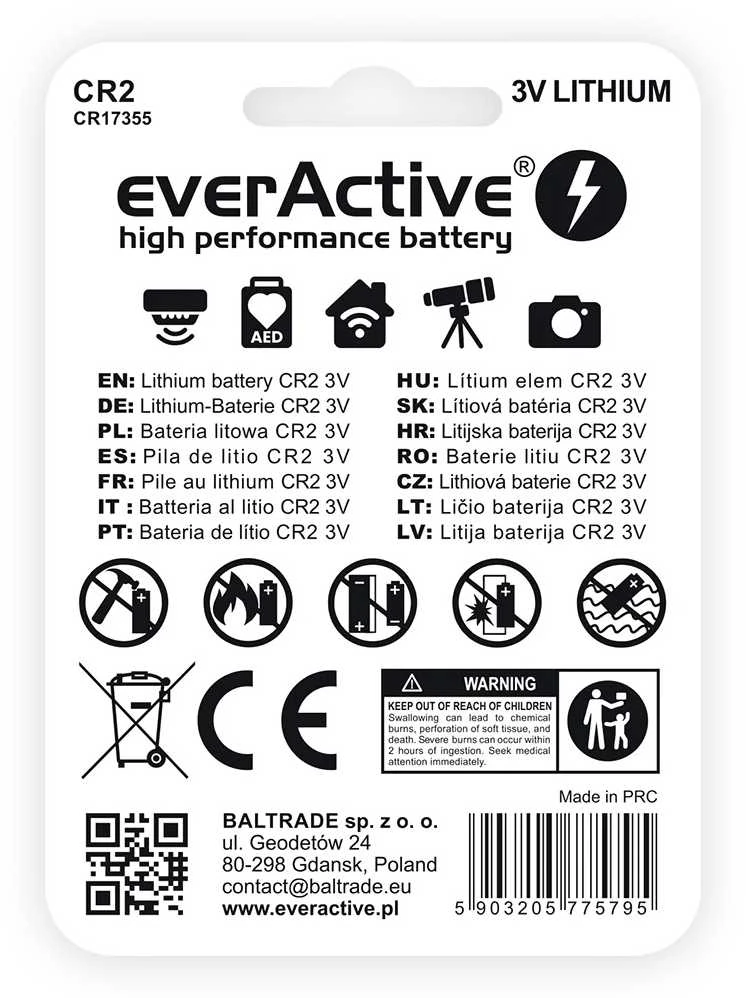 Baterija - „everActive CR2“ ličio baterija 3 V kameroms ir jutikliams