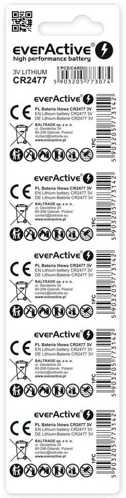 everActive CR2477 baterijų pakuotės nugarėlė