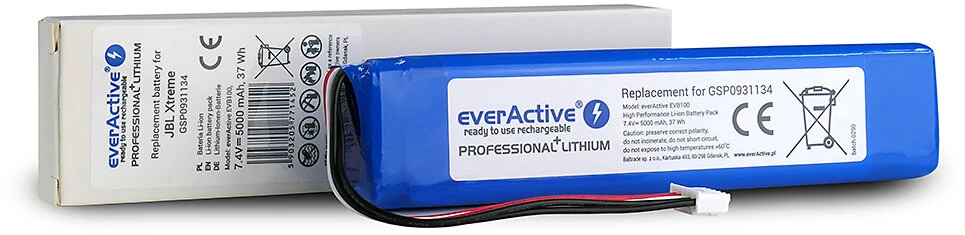 Baterija - everActive EVB100 5000mAh 7.4V Pakeitimas JBL Xtreme Juoda