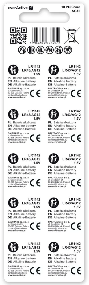 Baterija - everActive G12 10Vnt Alkalinė LR1142 LR43 1.5V