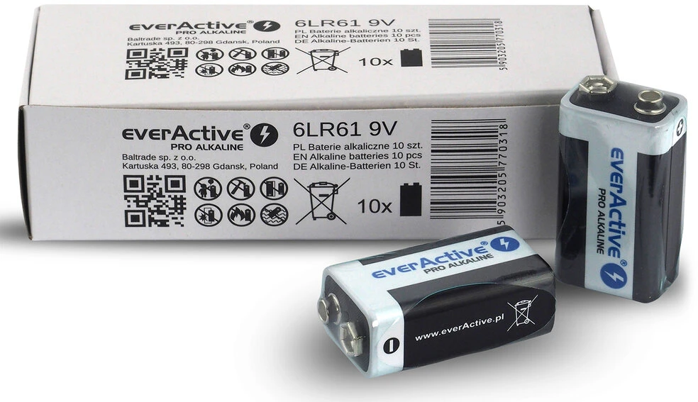 Baterija- everActive Pro Alkaline 6LR61 650 mAh Baterijos, 10 vnt.