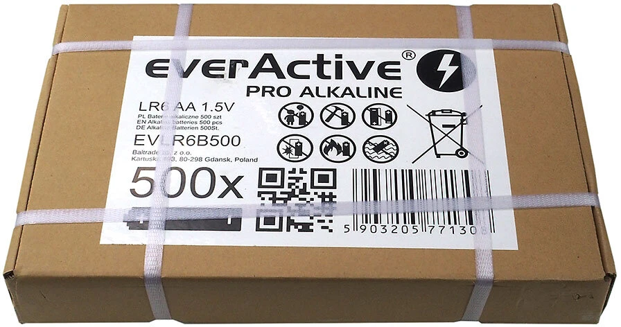 Baterija - everActive Pro Alkaline LR6 500-taca 1.5V AA 10 metų galiojimo laikotarpis didmeninė pakuotė
