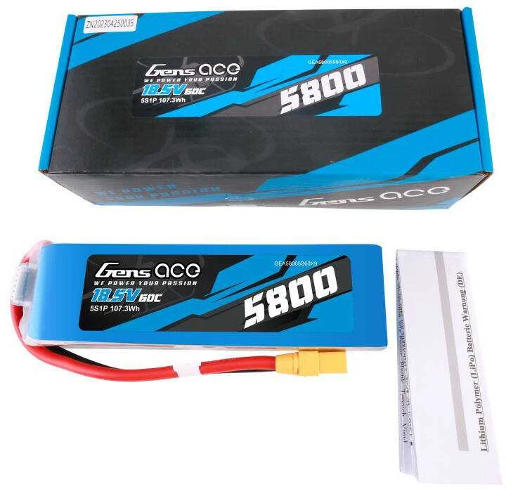 Gens ace 5800mAh 60C 18.5V 5S1P Lipo baterijų paketas su XT90 kištuku