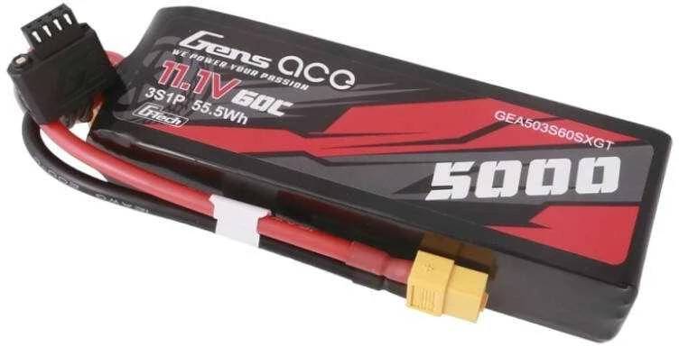 Gens ace G-Tech 5000 mAh 11.1V 60C 3S1P trumpo dydžio lipo su XT60 kištuku