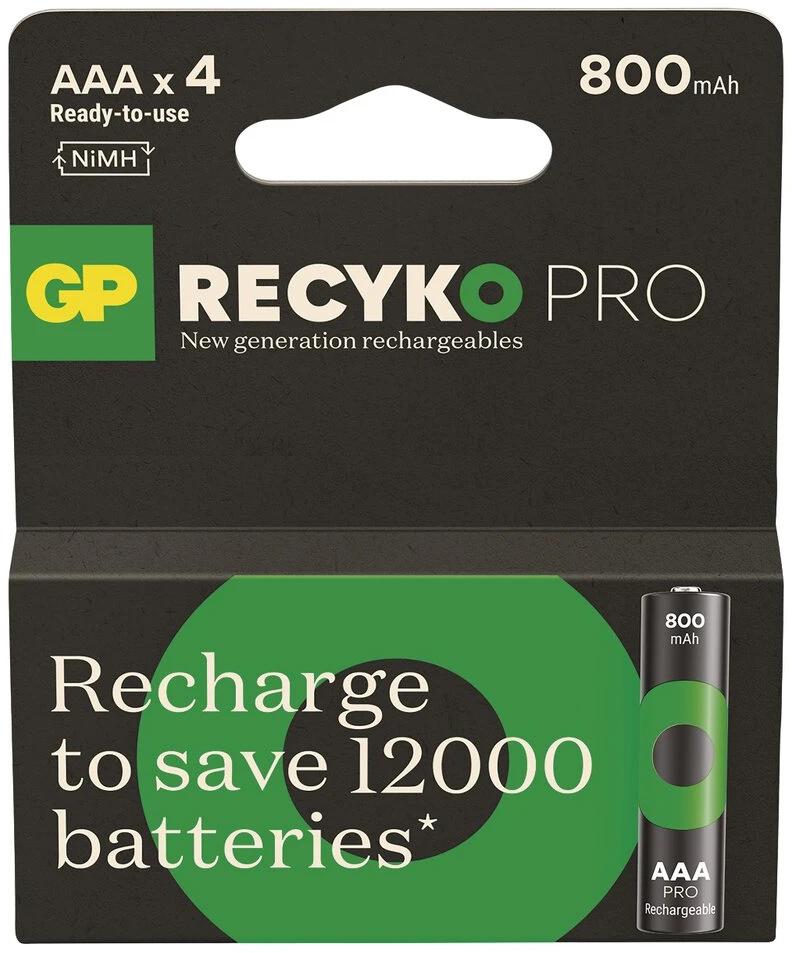 Gp Batteries Įkraunama Baterija - GP ReCyko PRO 800mAh, 1500 Ciklų, Išlaiko 70% Įkrovos