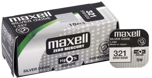 Baterija – Maxell 321 SR616SW Sidabro Oksido 1,65 mm × 6,8 mm Laikrodžio Baterija, 1 vnt.