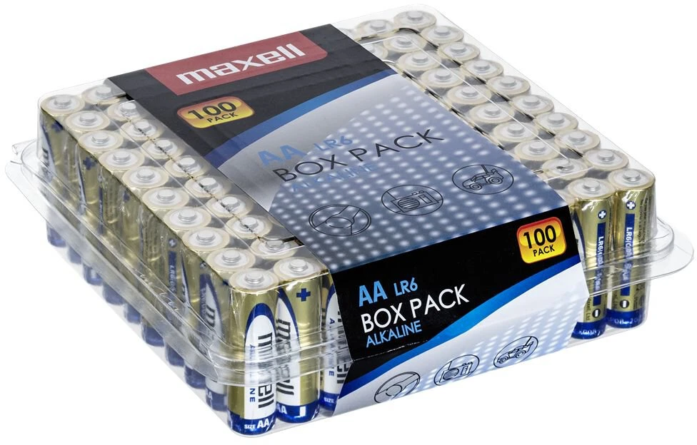 Baterija - Maxell LR6 AA 100-vnt. Alkalinės Baterijos, Ilgalaikė Galia, Juoda