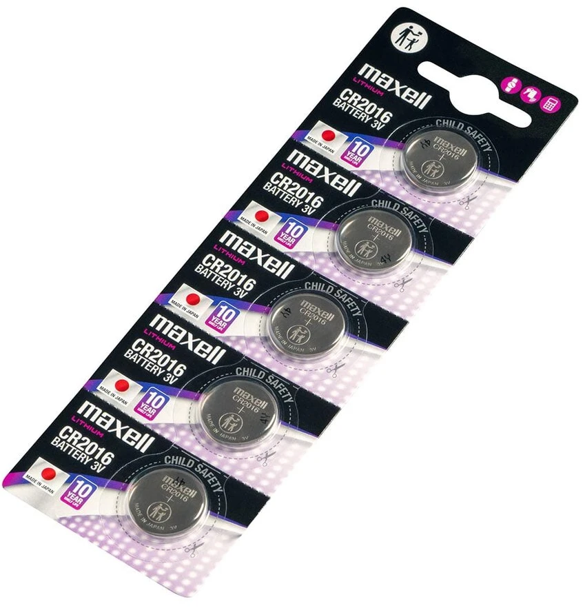 Baterijos - Maxell CR2016 5 Vnt. Ličio Tabletės 3,0 V 90 mAh 20 mm x 1,6 mm