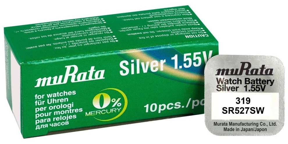 Baterija - Murata 319 SR527SW Sidabro Oksidas 1.55V 2.7mm x 5.8mm 10 vnt.
