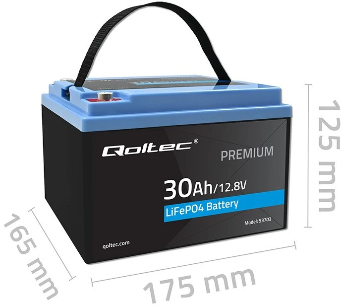 QOLTEC 53703 LiFePO4 ličio geležies fosfato baterija / 12.8V / 30Ah / 384Wh / BMS
