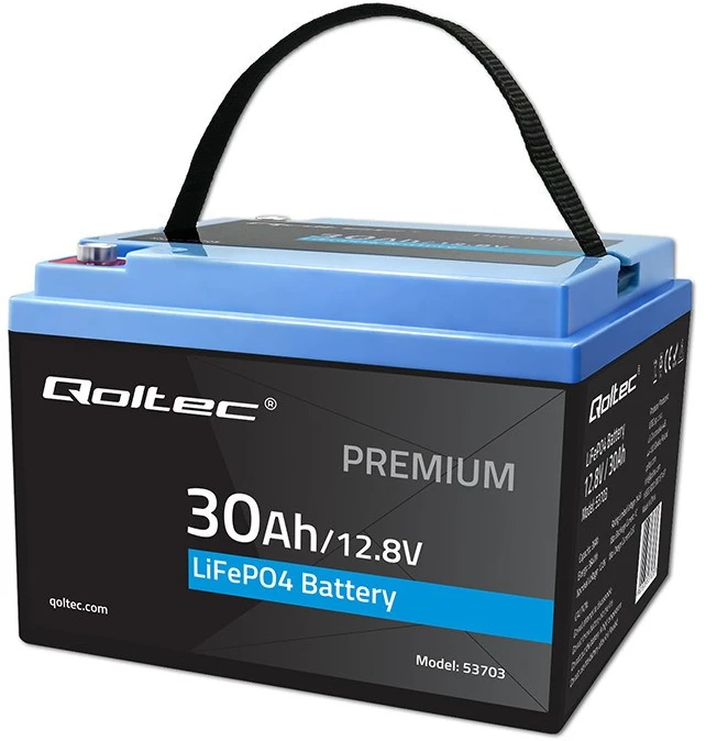QOLTEC 53703 LiFePO4 ličio geležies fosfato baterija / 12.8V / 30Ah / 384Wh / BMS