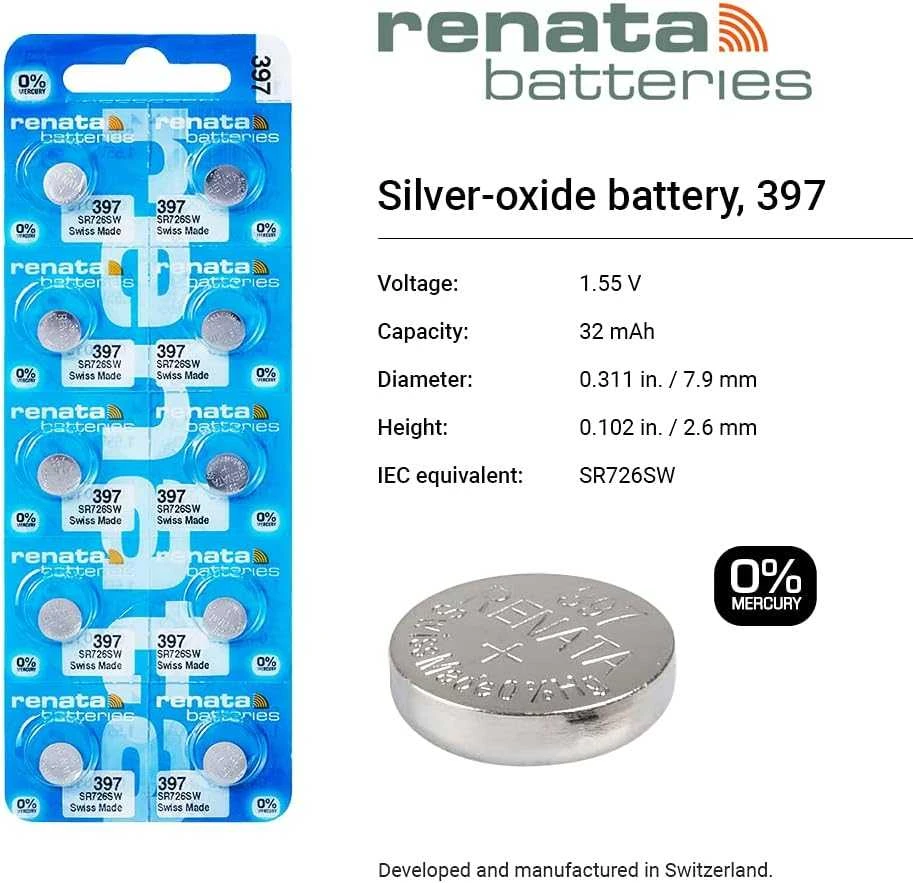 Baterija - Renata 397 (SR726SW) 1.55V Sidabro Oksidas 10 vnt.