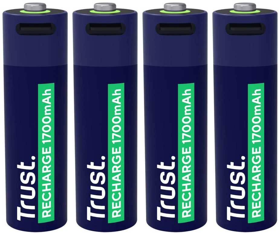 Keturi Trust AA akumuliatoriai su USB-C jungtimis