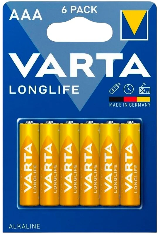 Baterijos – Varta Longlife AAA LR03 1,5 V šarminės, 6 vnt.