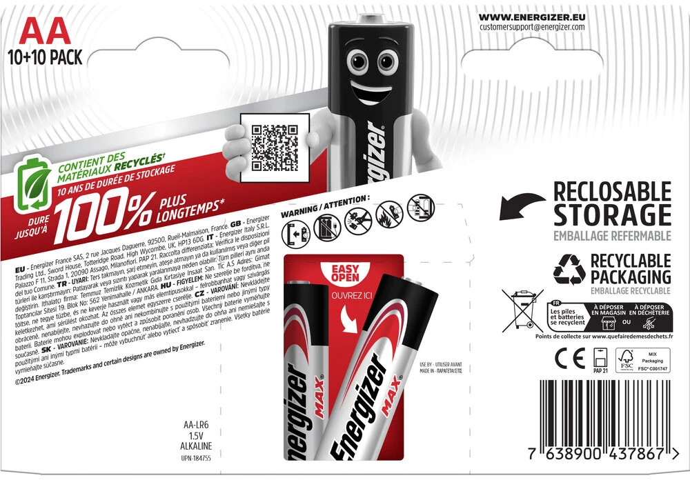Baterijos – Energizer LR6 Max Šarminės AA, 20 vnt.
