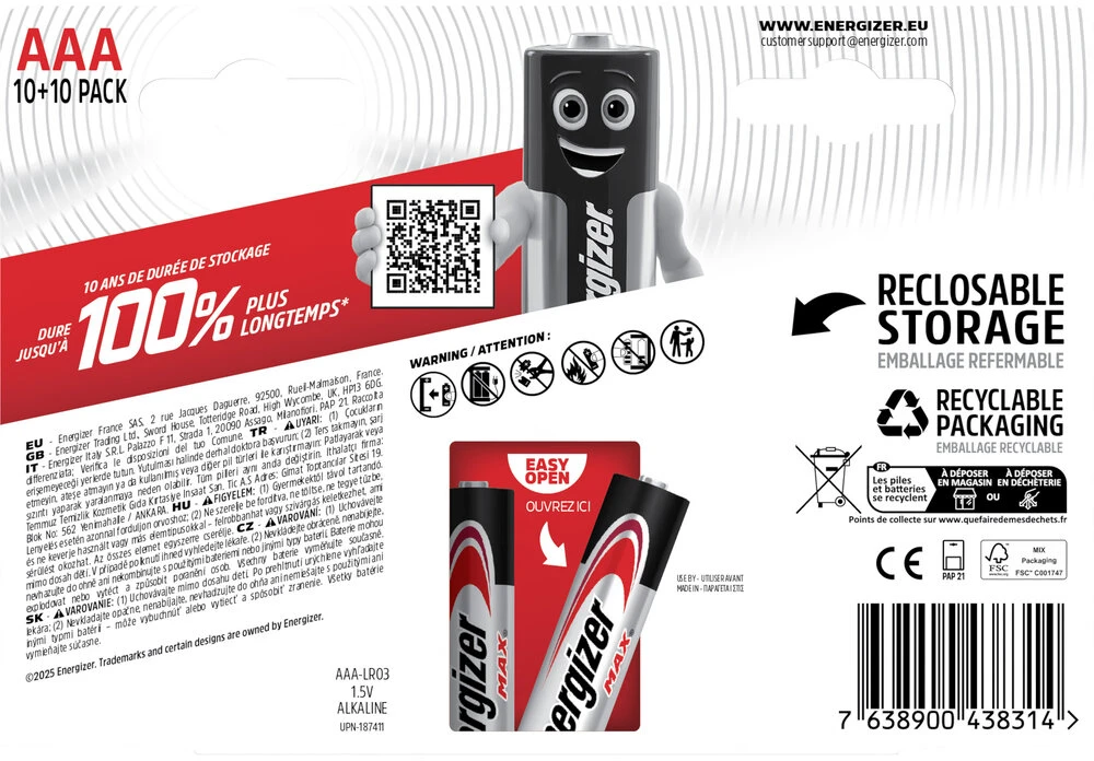 Baterijos - Energizer Max LR03 Šarminės 20 vnt.