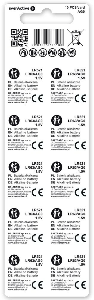 Baterijos – EverActive G0 Šarminės LR521/LR63, 5 vnt.