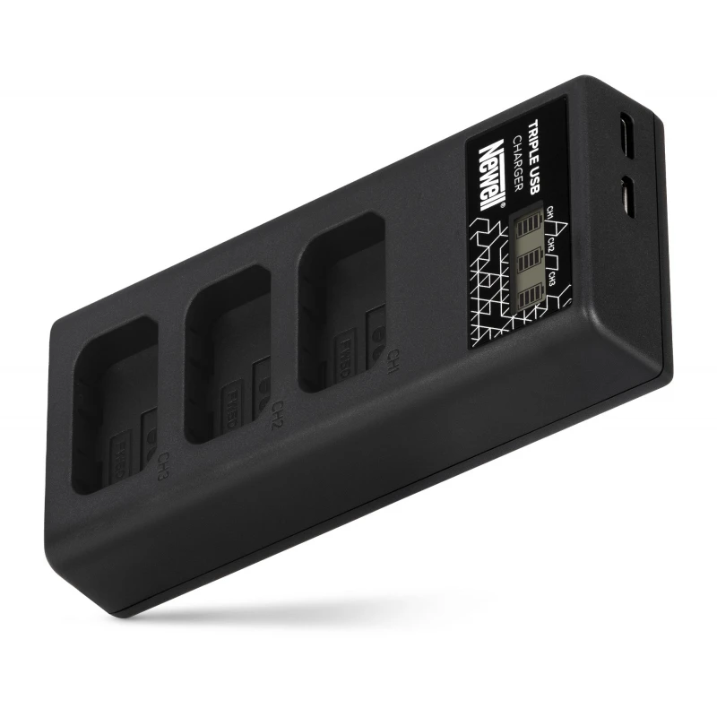 Baterijų Įkroviklis - Newell CD-USB-C Trijų Baterijų Įkroviklis Sony NP-FW50 Baterijoms, USB-C, Micro USB, Juodas