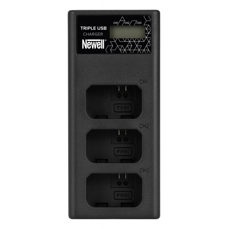 Baterijų Įkroviklis - Newell CD-USB-C Trijų Baterijų Įkroviklis Sony NP-FW50 Baterijoms, USB-C, Micro USB, Juodas