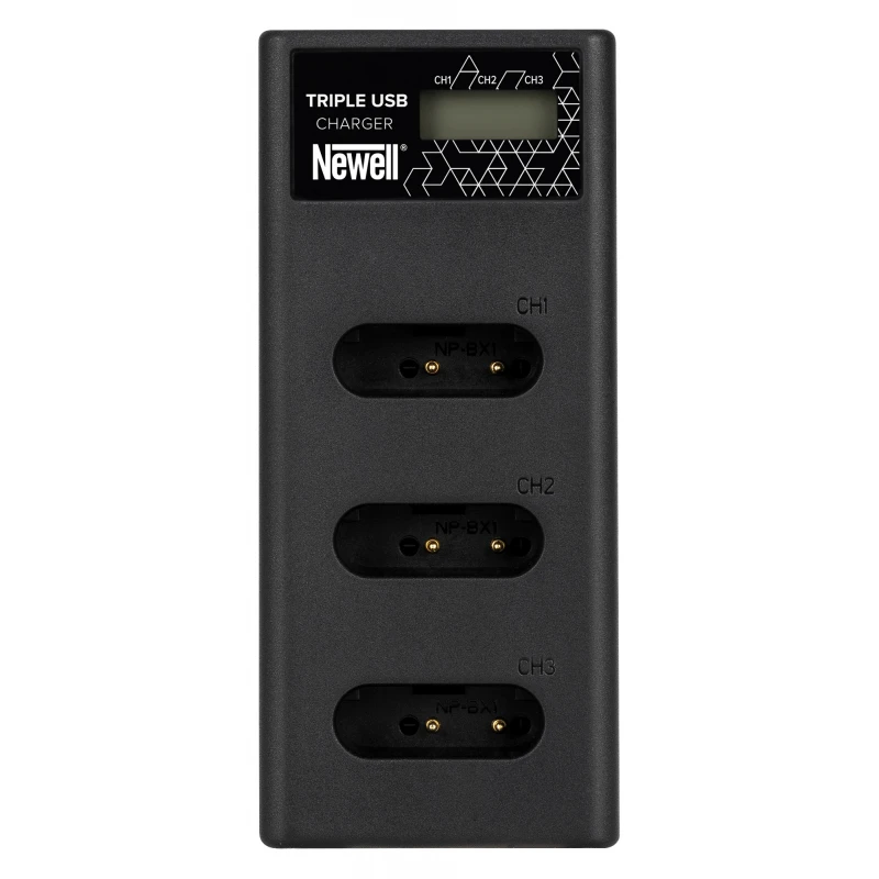Baterijų Įkroviklis - Newell CD-USB-C Trijų Kanalų Įkroviklis Sony NP-BX1 Baterijoms USB-C/Micro USB Juodas