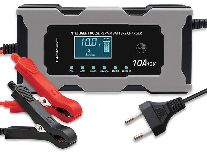 Qoltec Inteligentna mikroprocesorinis kroviklis 12V 10A | Prostownik su funkcija naprawy do akumulatora AGM GEL LiFePO4