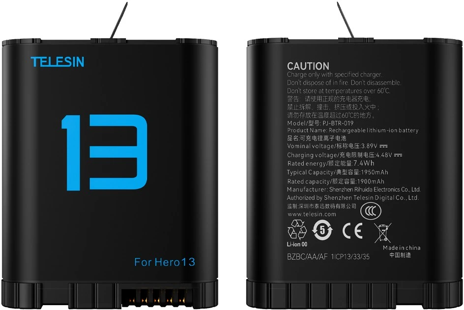 null Baterijų Įkroviklis - Telesin S0-ECB-07-TGP 3-Kanalo USB-C įkroviklis su 2x 1900mAh baterijomis