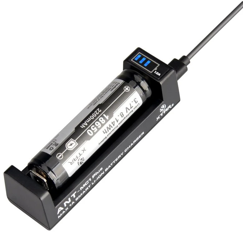 Baterijų Įkroviklis - XTAR MC1+ ANT 3.7V Li-ion USB-C 0.5A/1A Juodas