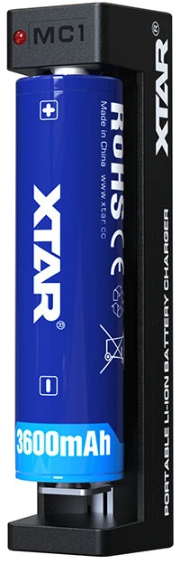 Baterijų Įkroviklis - Xtar MC1 USB-C Ličio Jonų Įkroviklis 18650/21700 Baterijoms, Juoda