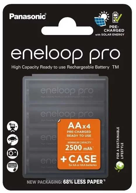 Akumuliatorius - Panasonic Eneloop Pro AA 2500 mAh 4 vnt. + Dėklas