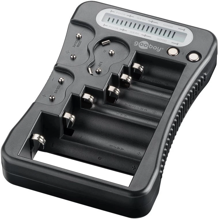 Baterijų Testeriai - Goobay LCD Baterijų Tikrintuvas 9 V AAA AA D N CR2 CR123A 2CR5 CR-V3 CR2016 CR2025 CR2032 LR44 CR-P2