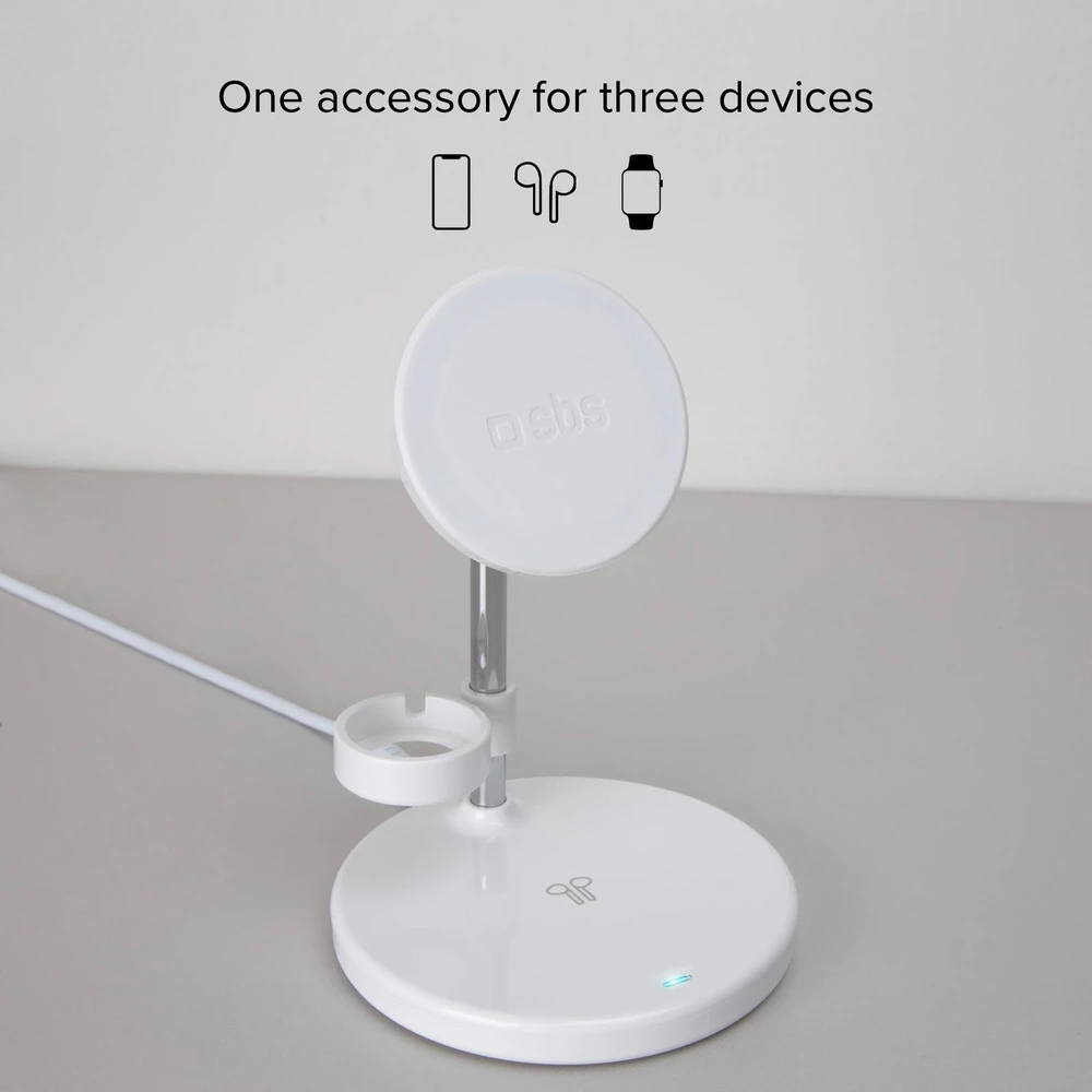 Belaidė Įkrovimo Stotelė - SBS 3-in-1 MagSafe 15 W Įkrovimo Stotelė, Balta
