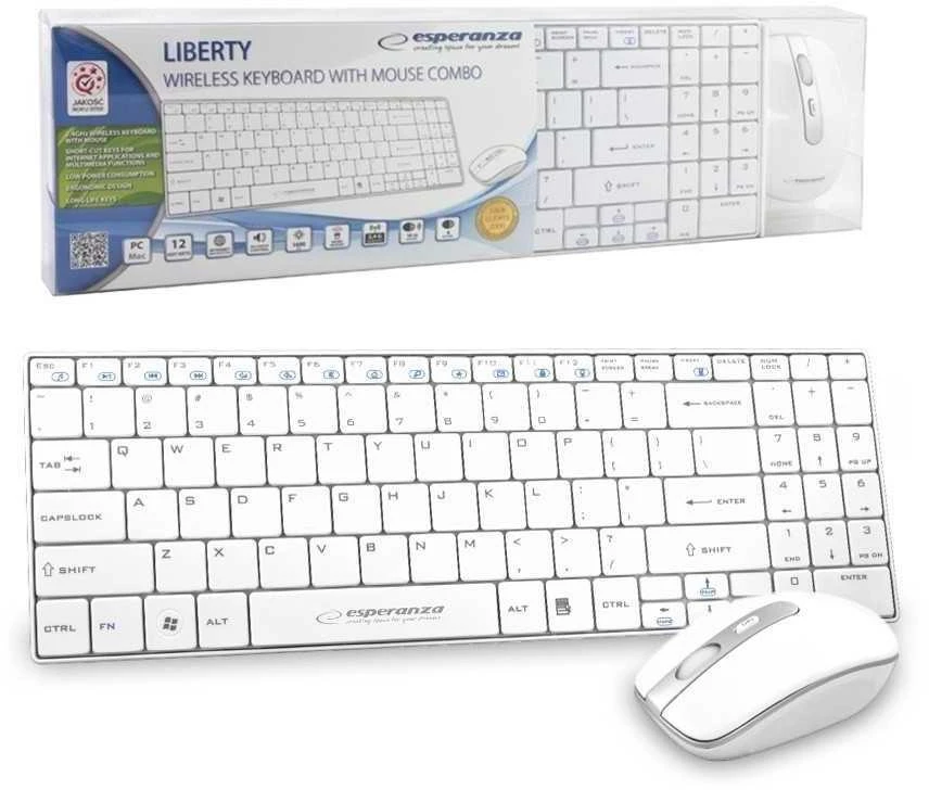 Belaidis rinkinys Esperanza EK122W Liberty USB klaviatūra ir pelė - balta