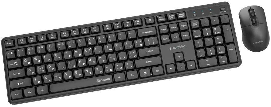Klaviatūra Gembird KBS-WMS-01-CYRL Silent key Pro Business wireless desktop set, juodas, RU išdėstymas