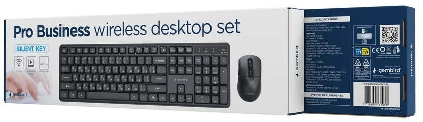 Klaviatūra Gembird KBS-WMS-01-CYRL Silent key Pro Business wireless desktop set, juodas, RU išdėstymas