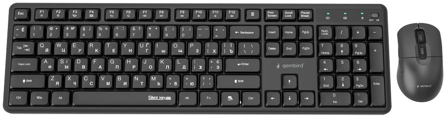 Klaviatūra Gembird KBS-WMS-01-CYRL Silent key Pro Business wireless desktop set, juodas, RU išdėstymas