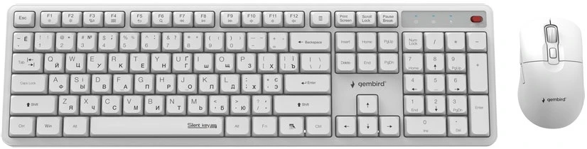 Klaviatūra Gembird KBS-WMS-01-W-CYRL Silent key Pro Business wireless desktop set, baltas, RU išdėstymas