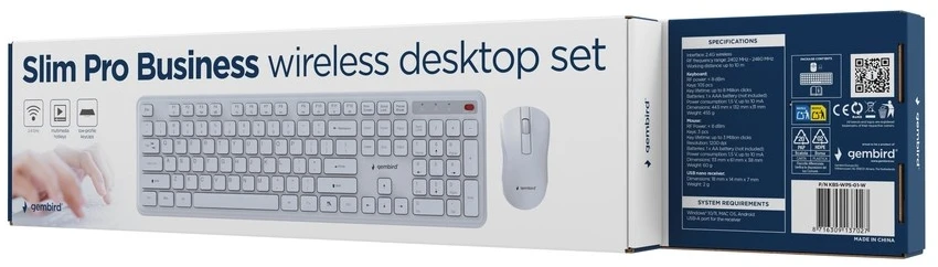 Klaviatūra Gembird KBS-WPS-01 Slim Pro Business wireless desktop set, baltas, US išdėstymas